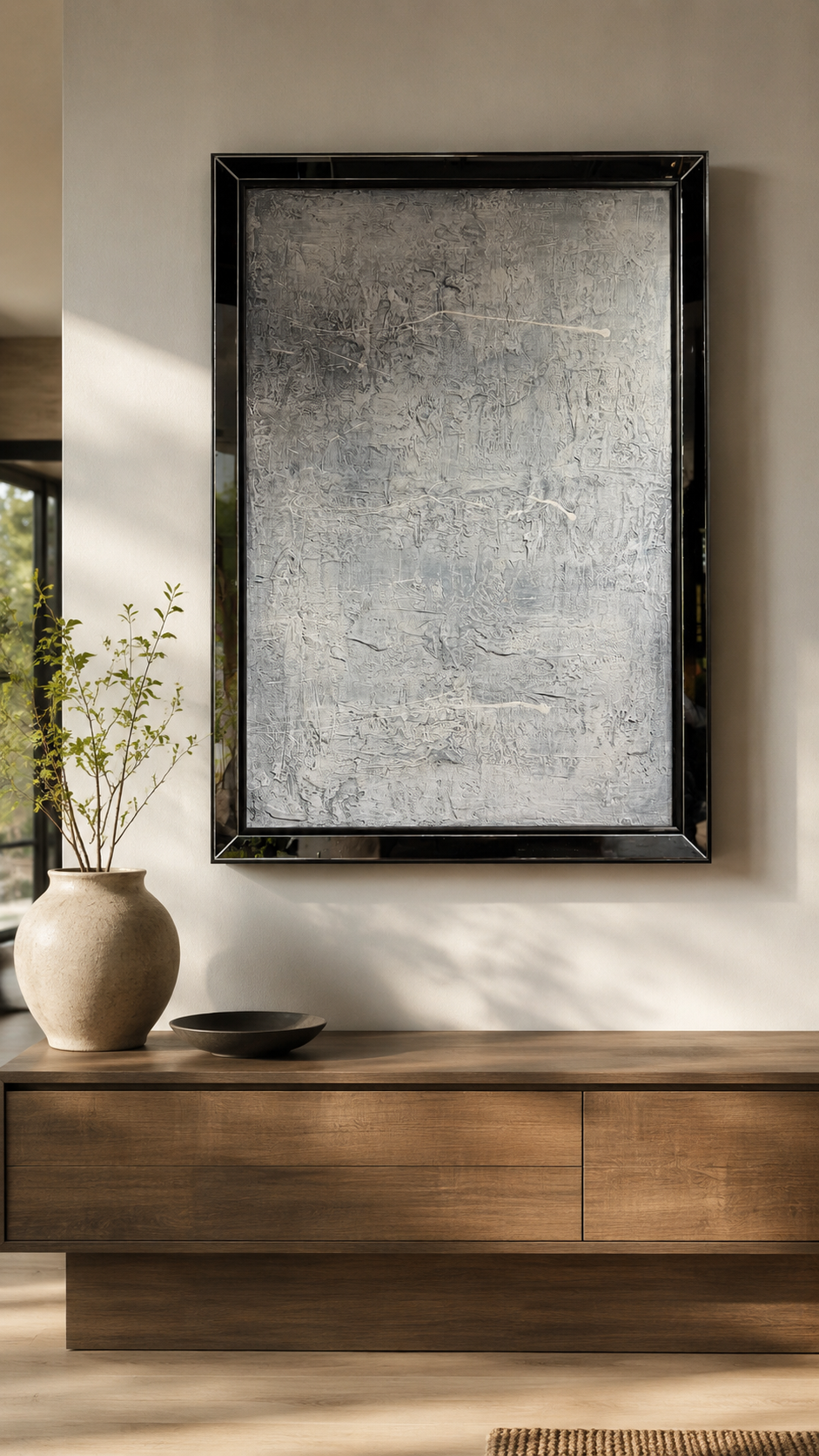 Cuadro Abstracto Gris Texturado — obra enmarcada de 130 x 90 cm