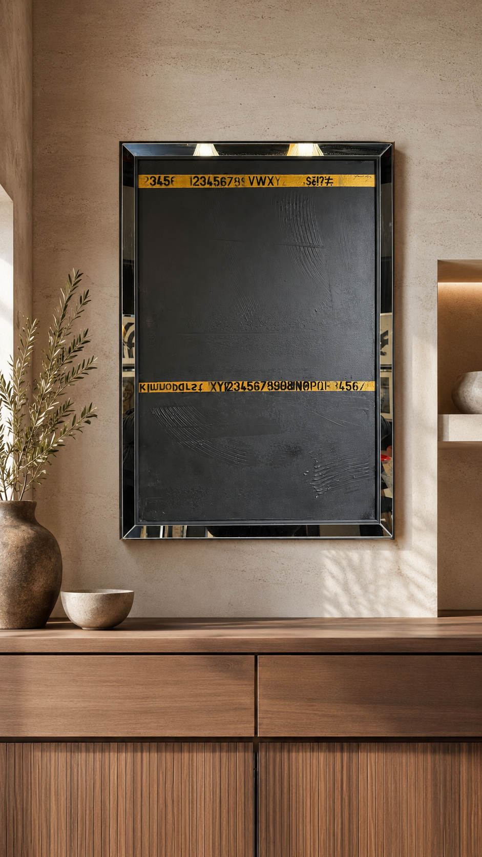 Cuadro Negro Abstracto II — obra enmarcada de 130 x 90 cm