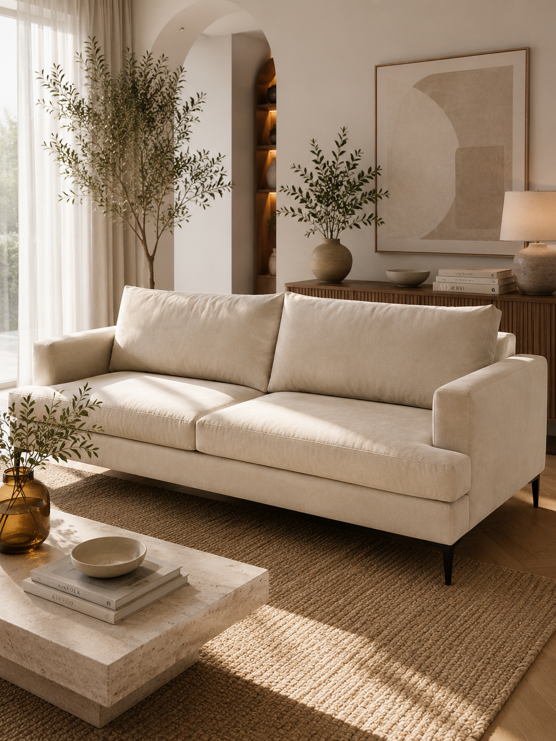 Sofá Vichy en felpa color crudo | medida: 180 x 90, 200 x 90, 250 x 160 x 90