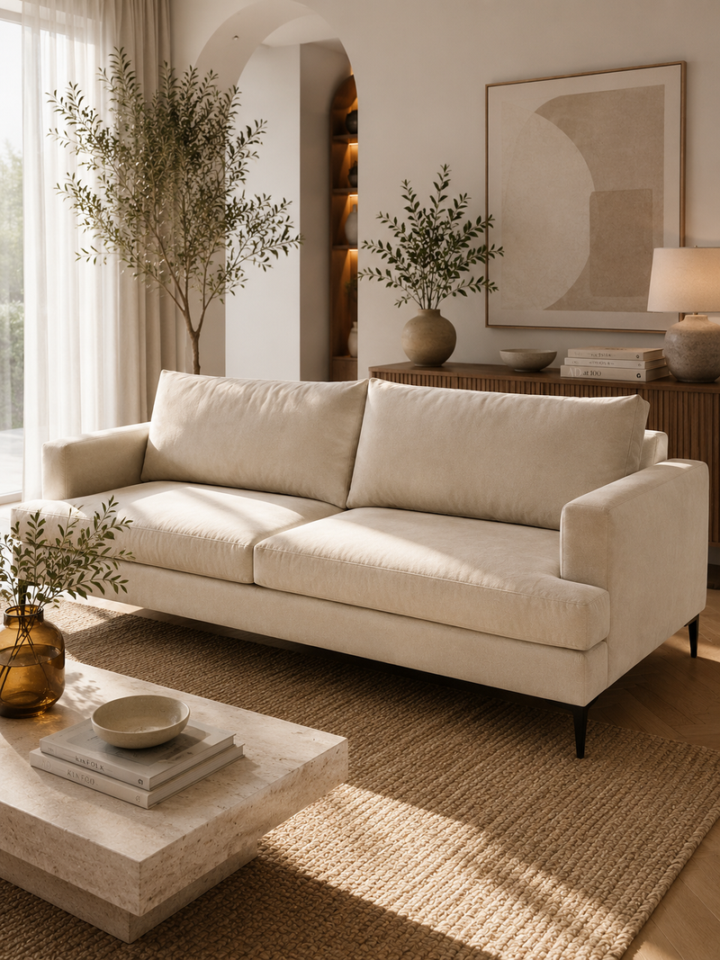 Sofá Vichy en felpa color crudo | medida: 180 x 90, 200 x 90, 250 x 160 x 90