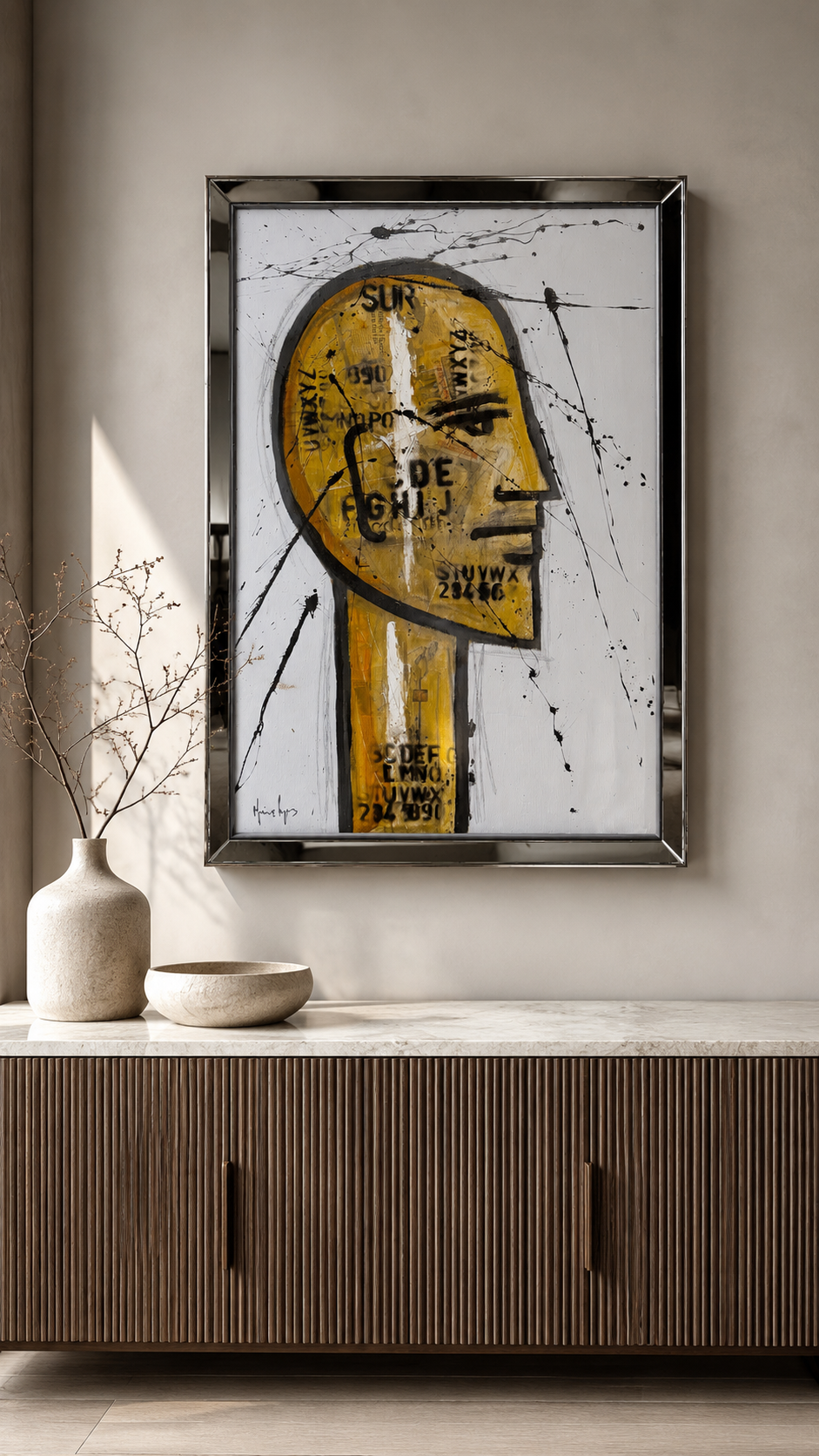 Cuadro Cara Espejada Grande Derecho — obra enmarcada de 130 x 90 cm