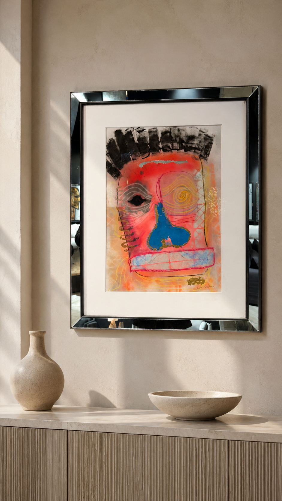 Cuadro Caras Naranja I — obra enmarcada de 110 x 85 cm