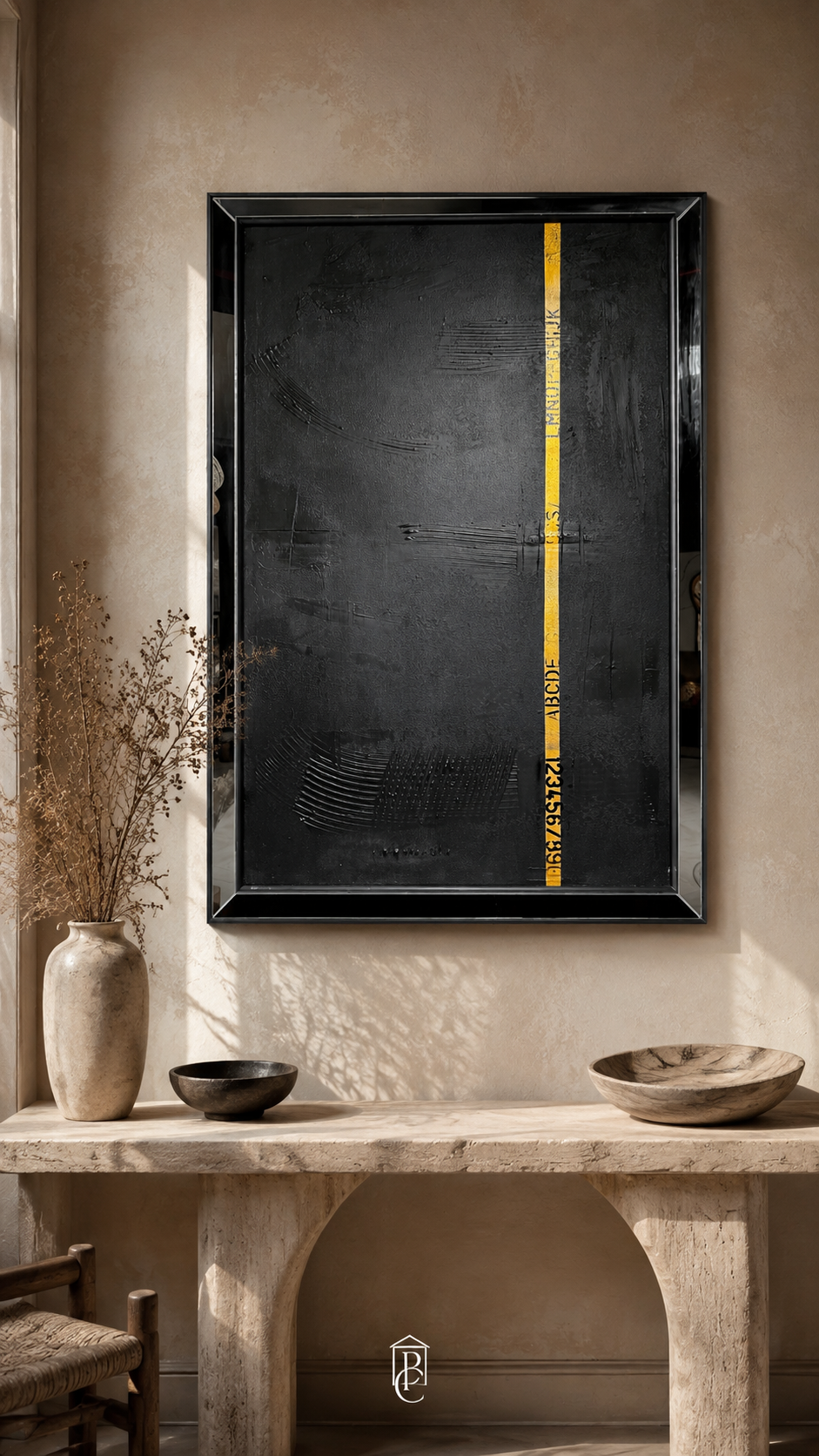 Cuadro Negro Abstracto I — obra enmarcada de 130 x 90 cm
