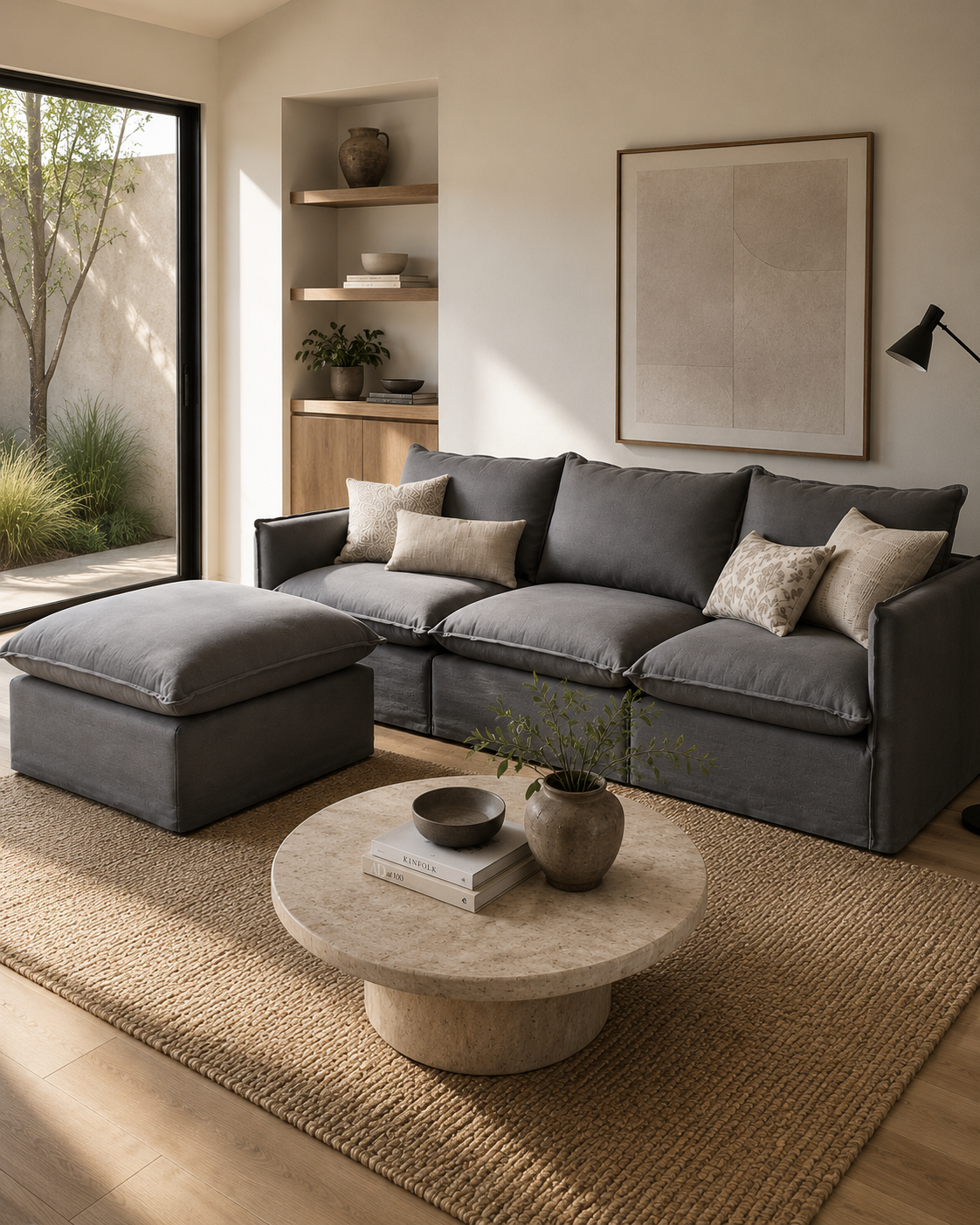 Sofá Lyon de 3 módulos con puff | medida: 240 x 150 x 90