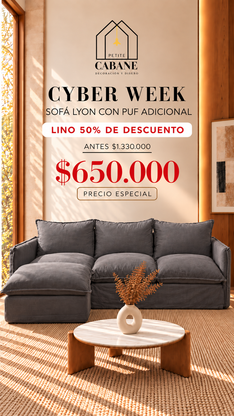 Cyber Week — Sofá Lyon con puf adicional a $650.000, antes $1.330.000, única unidad