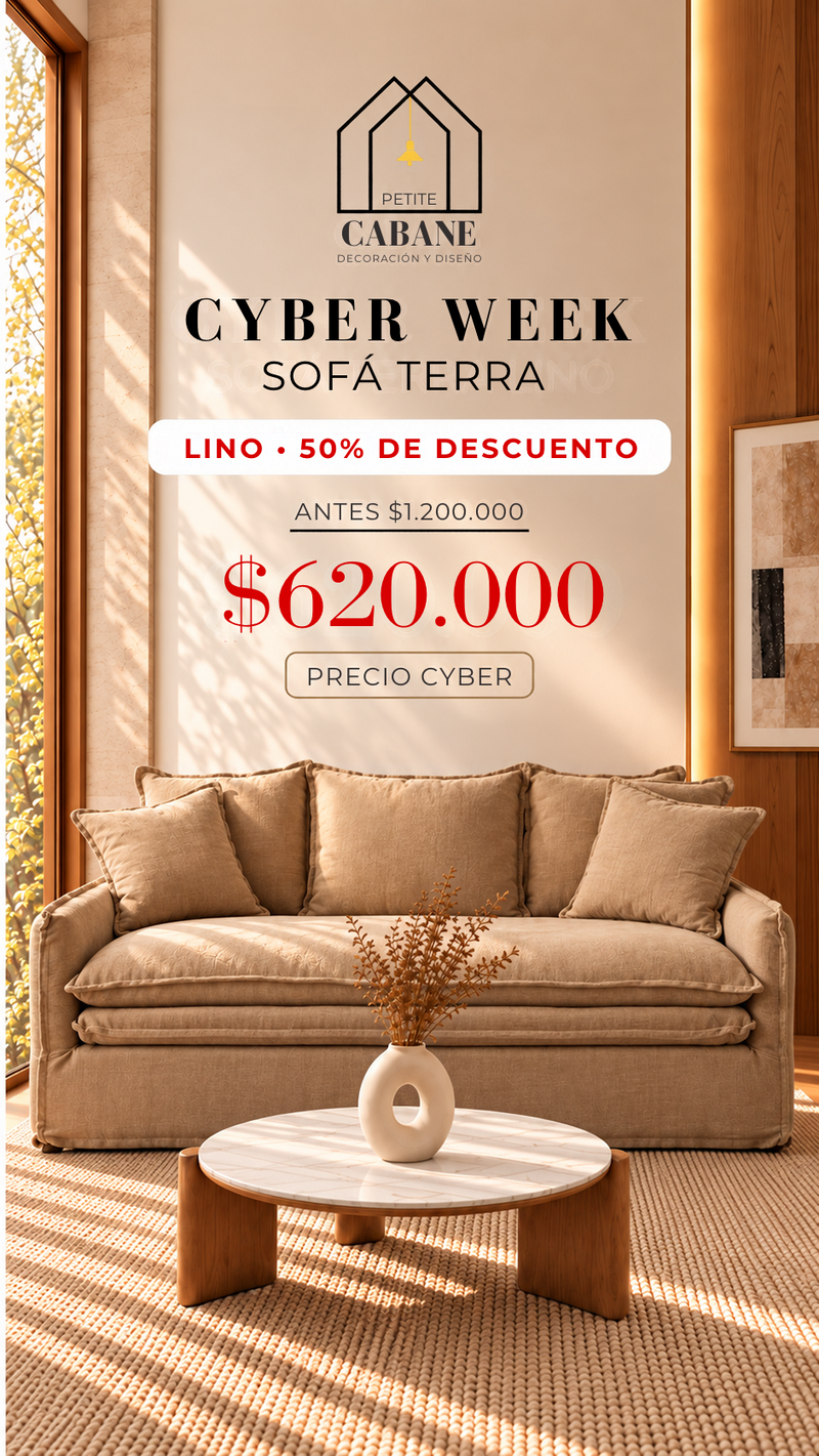 Cyber Week — Sofá Terra en lino a $620.000, antes $1.200.000