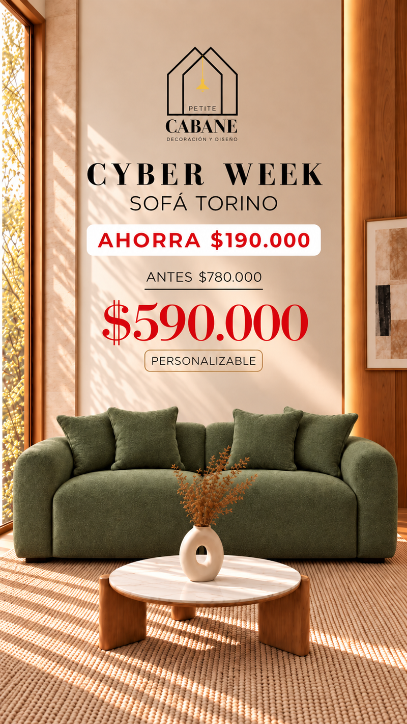Cyber Week — Sofá Torino verde oliva a $590.000, antes $780.000, única unidad