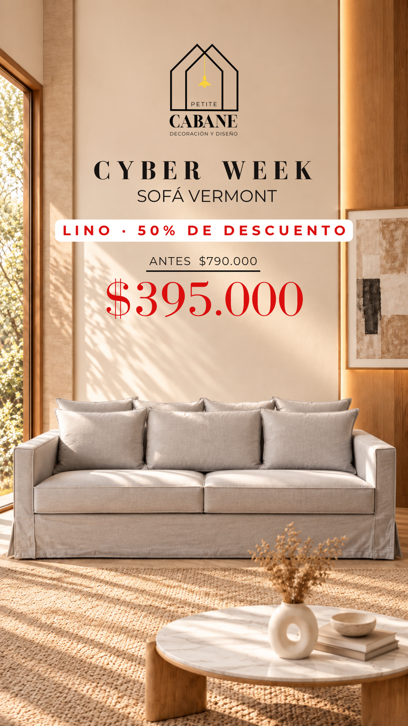 Cyber Week — Sofá Vermont en lino gris claro a $395.000, antes $790.000