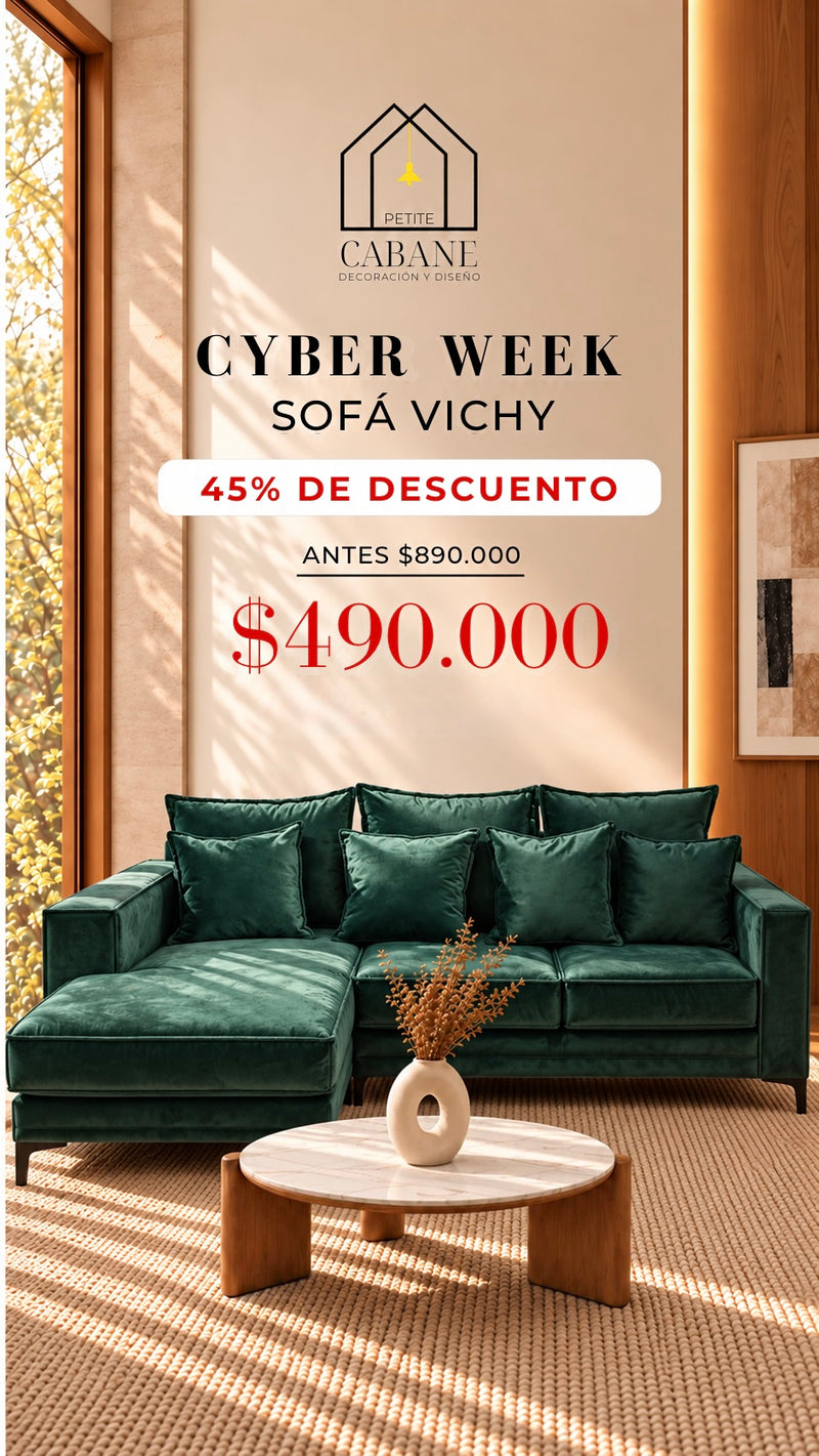 Cyber Week — Sofá Vichy verde botella a $490.000, antes $890.000